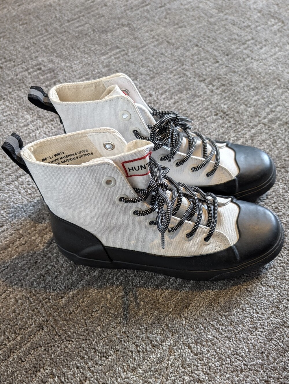 Hunter x Target White and Black High-Top Dipped Canvas Sneakers - W 8.5 / M 6.5